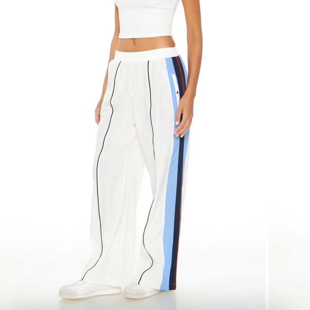 White and Blue Striped Women's Pants